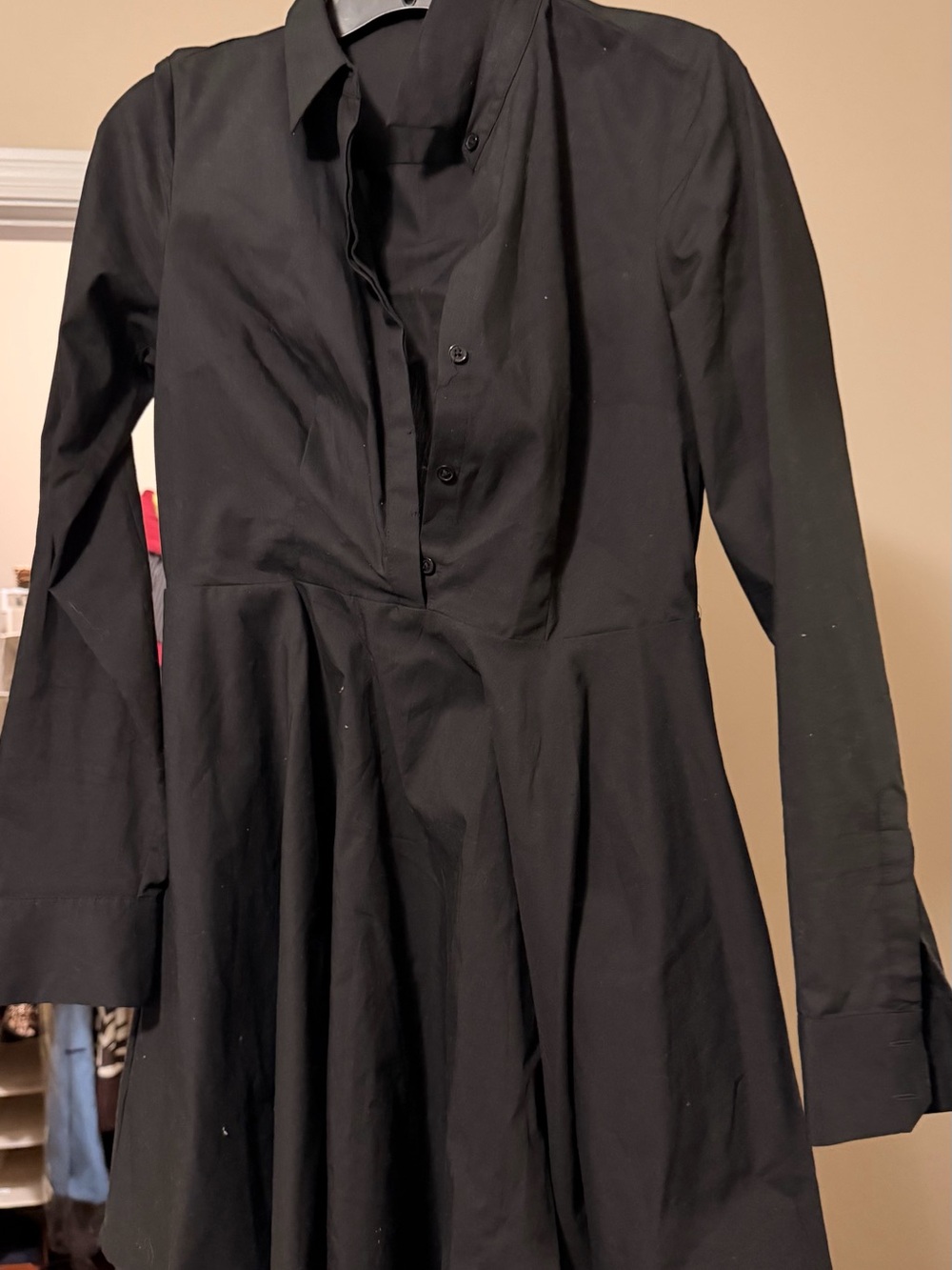 Express Black Long-Sleeve Collared Mini Dress